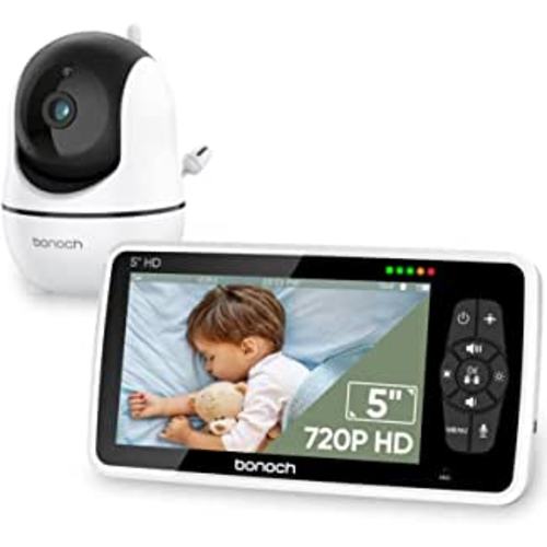 bonoch Baby Monitor with Camera and Audio, 5" 720P HD Video Baby Monitor No WiFi, Baby Camera Monitor, Hack Proof, Remote Zoom/Pan/Tilt, 4000mAh Battery, VOX Mode, Auto Night Vision, 8 Lullabies