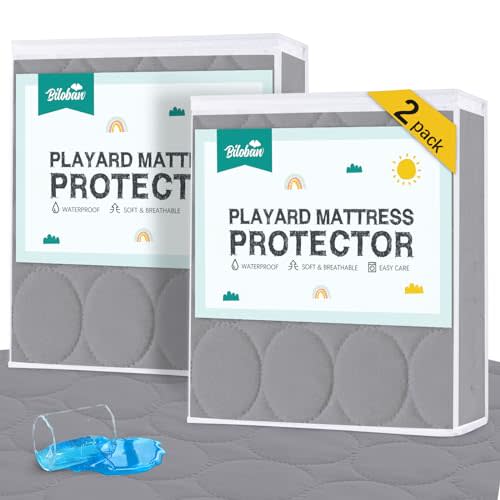 Pack and Play Mattress Protector Sheets Waterproof 2 Pack, Quilted Pack and Play Mattress Pad Cover Fitted Fits for Graco Pack n Play Playard Mattress/Playpen Mattress, Grey, 39" x 27"