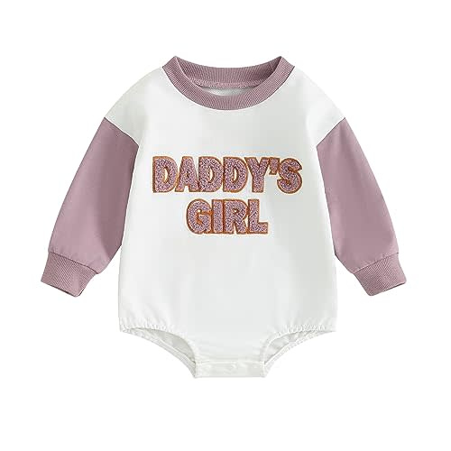 FOCUSNORM Newborn Baby Girl Clothes Daddys Girl Clothes Sweatshirt Embroidery Romper Long Sleeve Onesie Cute Baby Girl Romper