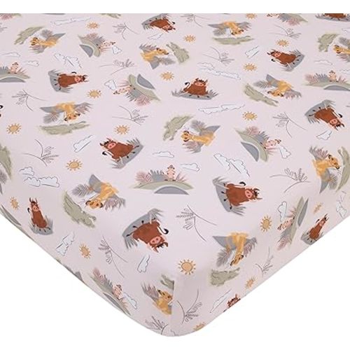 Disney Lion King Ivory, Sage, Gold, and Brown, Simba, Timon, and Pumba Super Soft Nursery Fitted Crib Sheet