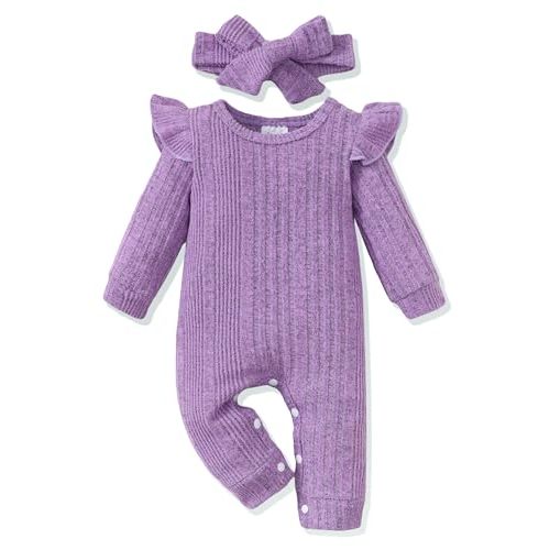 Renotemy Newborn Baby Girl Clothes Fall Winter Outfits Infant Rompers Solid Jumpsuits Bodysuit Cute Infant Baby Clothes Girl
