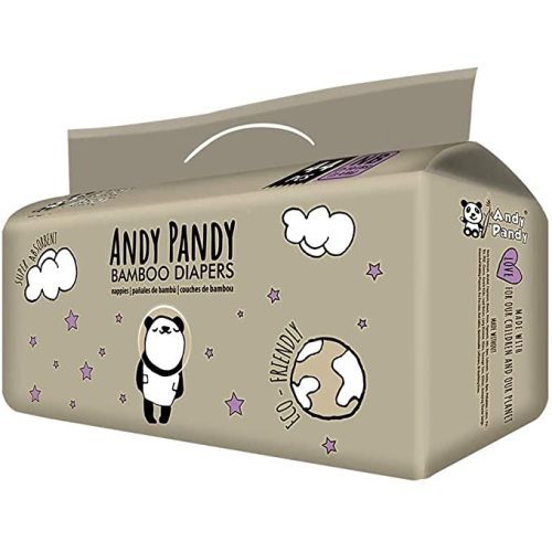 Andy Pandy Bamboo Disposable Diapers 710 lbs 24 kg, White, Newborn (5-10 Pound), 44 Count