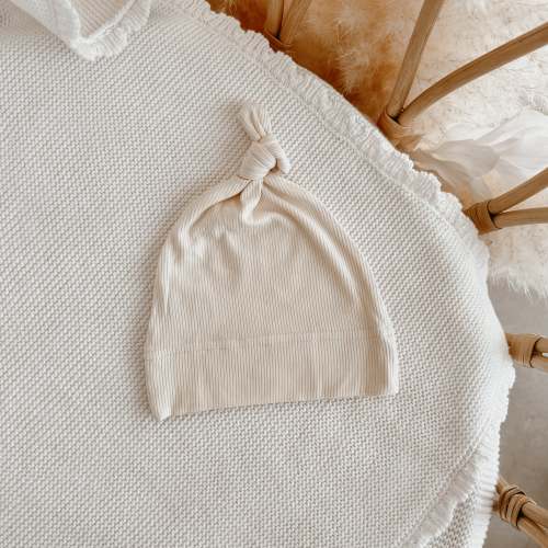 Ribbed Bamboo Knotted Beanie - Vanilla - PRE ORDER - Est. Dispatch Late August