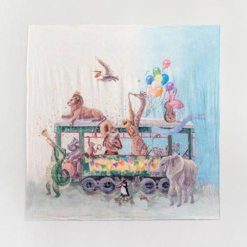 Baby Swaddle New Orleans Zoo Animal Parade | Hand-painted Design | Baby Blanket | Baby Shower Gift | New Orleans Streetcar & Animals Design
