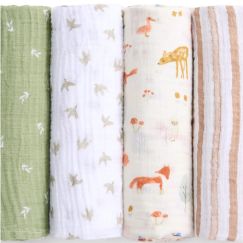 Essentials Cotton Muslin Swaddle 4-Pack in Sage Woodland | aden + anais