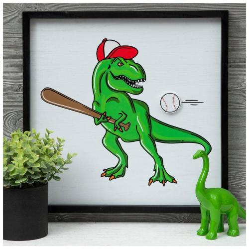 Dinosaur Playing Baseball Wood Wall Decor