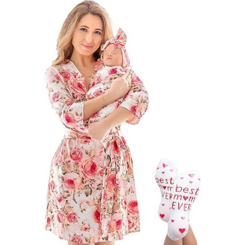 ECO BABY Mommy and Me Robe and Swaddle Set | Maternity Robe and Matching Baby Set for Girl, Boy | Hospital Labor and Delivery