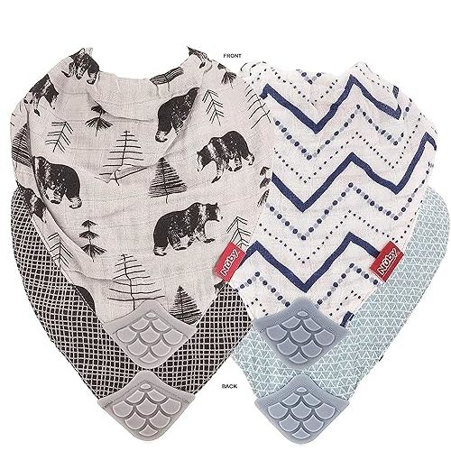 Nuby Reversible 100% Natural Cotton Muslin 2 Piece Bandana Teething Bib - Grey/Blue