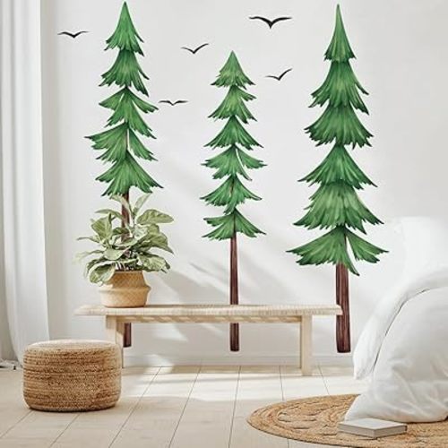 Runtoo Large Pine Tree Wall Decals Woodland Green Forest Plant Wall Art Stickers for Living Room Bedroom Kids Nursery