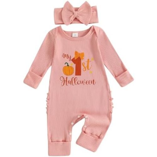 My First Halloween Baby Girl Outfit Pumpkin Onesie Romper Long Sleeve Jumpsuit Infant Newborn Outfits Clothes