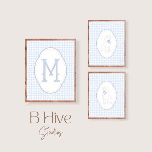 Vintage Puppy Dog Nursery Art, Nursery Name Art, Soft Blue Nursery Decor, Animal Nursery Art Prints, Boy Nursery Prints, Traditional Nursery