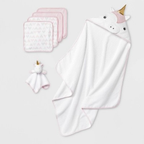 Baby Girls' Unicorn Hooded Bath Towel And Washcloth Set - Cloud Island™ Pink/white