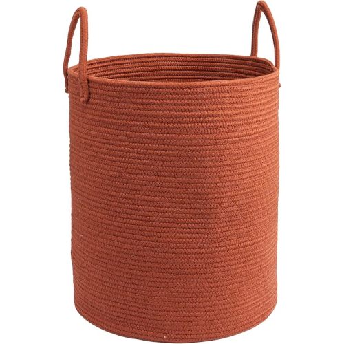 Woven Cotton Rope Laundry basket-15”X20” Laundry Hamper-Rope Storage Basket for Dirty Clothes, Toys and Blankets Perfect for Bathroom, Baby nursery and Living Room Storage (rustic)