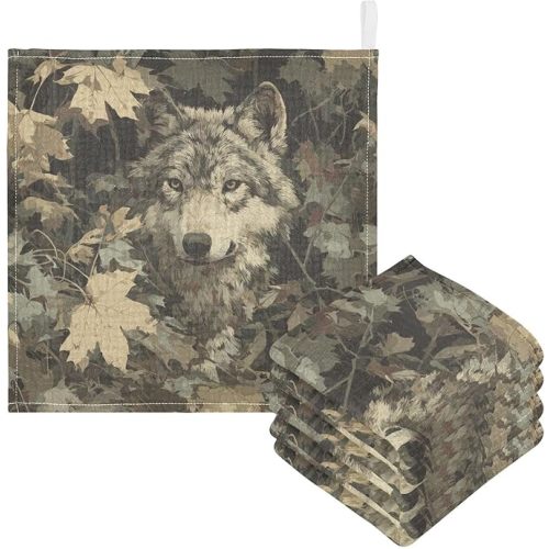 Wolf Baby Washcloths Newborn Muslin Burp Cloths 3 Pack Soft Cotton Baby Face Bath Towel Drool Bibs for Infants, Girls and Boys 11.8 x 11.8 Inch