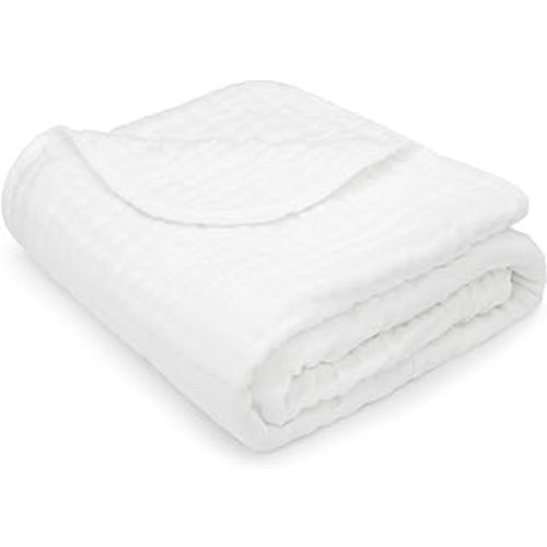 Comfy Cubs Baby Muslin Blanket, Swaddle for Newborns and Toddlers, Large 40” x 40” Cover, 6-Layer Plush Softness for Infant Swaddling, Receiving, or Tummy Time, Shower Gift (White, Baby - Muslin)