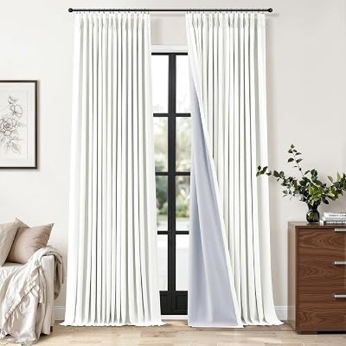 Jowels Off White Pinch Pleated Linen Blackout Curtains 108 inches Long