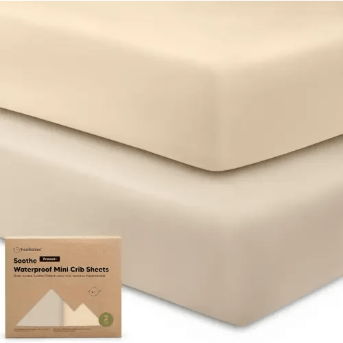 2-Pack Pack and Play Sheets, Waterproof Mini Crib Sheets Fitted - Organic Cotton Pack N Play Sheets for Graco Pack and Play Mattress, Playard Baby Crib Sheets, Neutral for Boy,Girl Toddler (Macadamia)