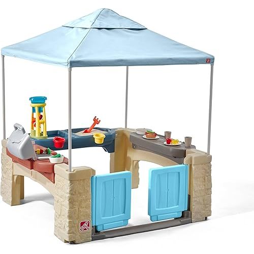 Step2 All Around Playtime Patio with Canopy Playset – Shaded Outdoor Playhouse for Kids with Realistic, Interactive Features, Room for Multiple Toddlers to Play – Dimensions: 60" H x 47.5" W x 47.5" D