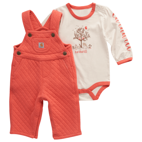 Carhartt Deer Print Long-Sleeve Bodysuit and Quilted Overalls 2-Piece Set for Babies