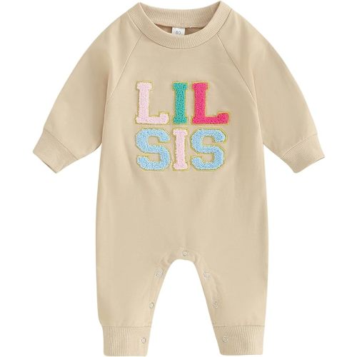 Infant Baby Girl Fall Outfit Sweatshirt Romper Letter Embroidery Jumpsuit Big Lil Sis Matching Newborn Winter Clothes