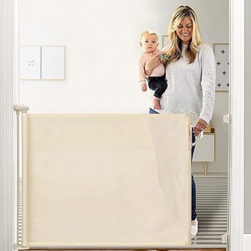 Retractable Baby Gate, Momcozy Extra Wide Mesh Baby Gates for Stairs, 33" Tall, Extends to 71" Wide, Pet Dog Gate for Doorways, Stairs, Hallways, Indoor/Outdoor
