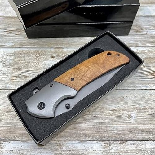Spring Assisted Pocket Knife, Olive Handle Folding Knife, Gentlemen's Pocket Knife, Knives for Men