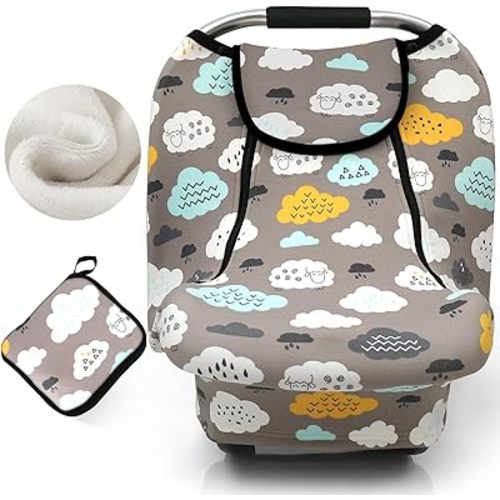 ACRABROS Car Seat Covers for Babies,Winter Autumn Spring Infant Carseat Cover Canopy for Boys and Girls,Stretchy Adjustable Peeping Window with Mesh Cover,Warm Breathable Universal Fit,Clouds Sheep