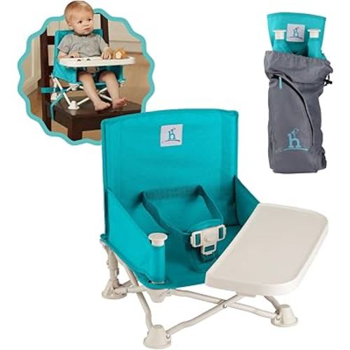 hiccapop OmniBoost Travel Booster Seat with Tray for Baby | Folding Portable Baby Booster Seat for Dining Table, Camping, Beach, Grandma’s | Tip-Free Design Straps to Kitchen Chairs - Booster Chair