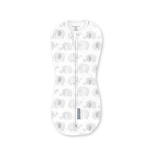 SwaddleMe by Ingenuity Compression Baby Swaddle Pod, Two-Way Zipper for Easy Diaper Changes, 0-2 Months, 1.0 TOG, 1-Pack - Scribble Elephant