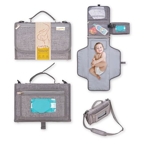 Boomerang Portable Diaper Changing Pad - Bonus Shoulder Strap - Ample Storage - Waterproof - Enhanced 1’’ Head Cushion for Baby’s Comfort - Baby Shower Gifts