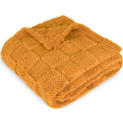 Baby Blanket for Girls Toddlers 3D Fleece Fluffy Fuzzy Blanket for Baby, with Checkerboard Grid Pattern，Soft Warm Cozy Fleece Blanket, Infant or Newborn Receiving Blanket (30x40inch, Mustard Yellow)