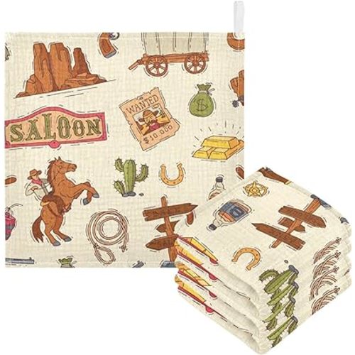 Cowboy Sheriff Baby Burp Cloths for Boys Girls, 3 Pack Wild West Western Baby Muslin Washcloths Newborn Face Bath Towel Soft Absorbent Cotton Wash Cloth Baby Registry, 12 x 12 Inch