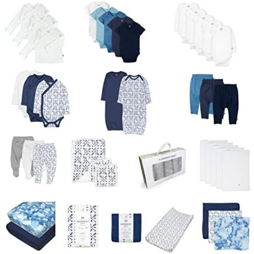 HonestBaby 50-Piece Oh Set Newborn Essentials Gift Box 100% Organic Cotton for Infant Baby Boys, Girls, Unisex