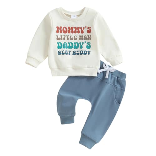 Toddler Baby Boy Fall Winter Clothes Mamas Little Boy Outfit Letter Long Sleeve Sweatshirts and Jogger Pants Set