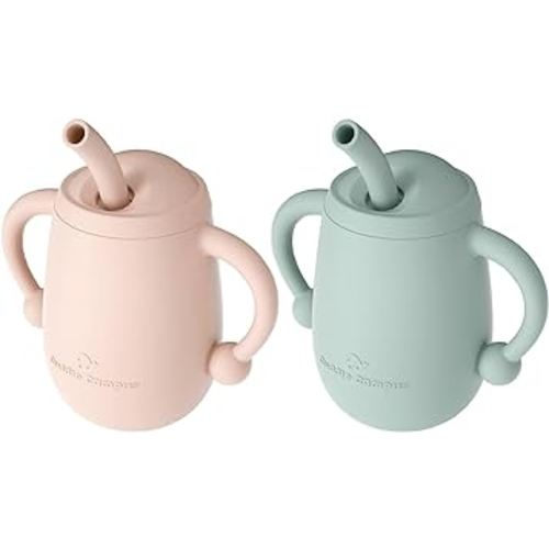 Cuddle Campus 100% Silicone Baby Training Cup, Shatterproof Toddler Sippy Cups with Straw, Open Cup for Baby, 6+ Months 4 Oz