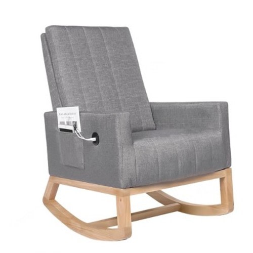 VECELO Modern Glider Rocker Chair with USB Port Armchair & Side Pocket, Faux Leather Upholstered Rocking Chair for Living Room Balcony, Gray