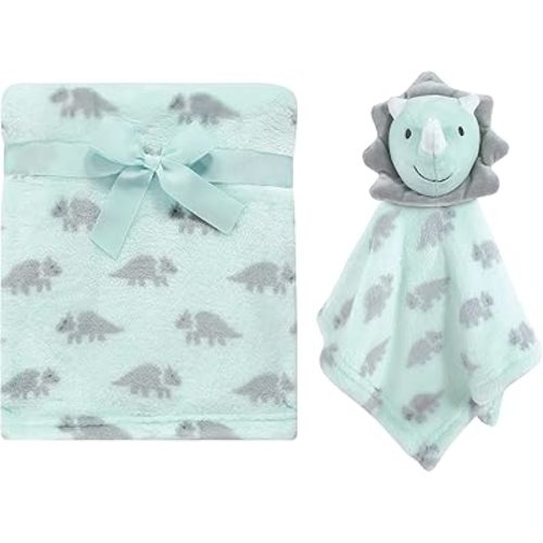 Hudson Baby Unisex Baby Plush Blanket with Security Blanket, Triceratops, One Size