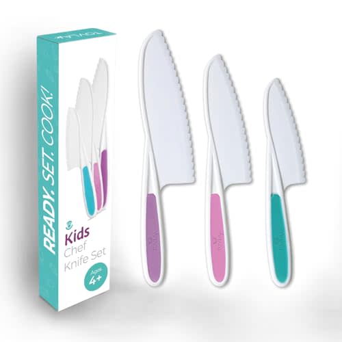 Tovla Jr. Kid Safe Knife Set for Real Cooking | 3-Piece Toddler Kitchen Knives | Montessori & STEM Cooking Tools Ages 4–12 | BPA-Free, Dishwasher-Safe | Christmas, Birthday & Stocking Stuffer Gift