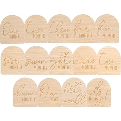 Pearhead Arch Monthly Milestone Props, 0-12 Month Reversible Photo Props, Baby Growth and Pregnancy Growth Cards, Gender Neutral Baby Photo Prop, Wooden Arched Discs