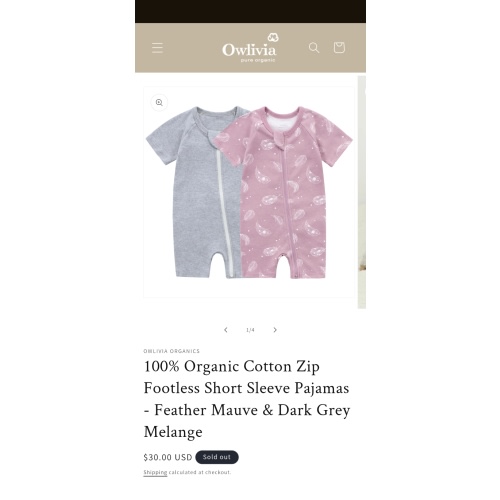 100% Organic Cotton Zip Footless Short Sleeve Pajamas - Feather Mauve – Owlivia