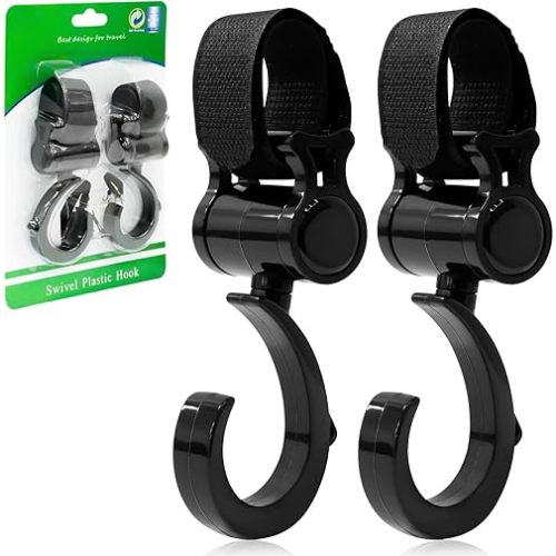Versatile Stroller Hooks for Hanging Bags - Stroller Hooks Clips for Hanging Diaper Bags, Purses, Groceries, and More with Ease While Traveling (2 Pcs)