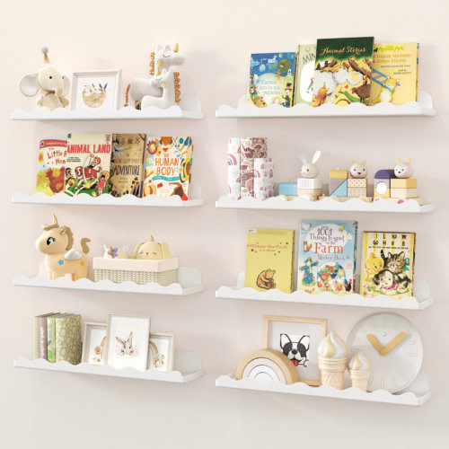 Ebern Designs Plastic Kids Bookshelf 8 Pack, 15" Floating Shelves For Wall Mounted, Clouds Nursery Book Toy Hanging Racks For Baby/toddler/children In Bedroom, Living Room Decor | Wayfair