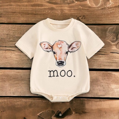Baby Cow Bubble Romper, Baby Farm Outfit, Summer Farm Outfit for Baby, Moo Baby Romper