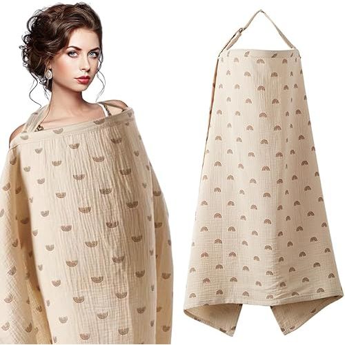 Muslin Nursing Cover for Baby Breastfeeding,Soft & Breathable Cotton Breastfeeding Cover with Arch Neckline,Privacy Breast Feeding Cover for Women