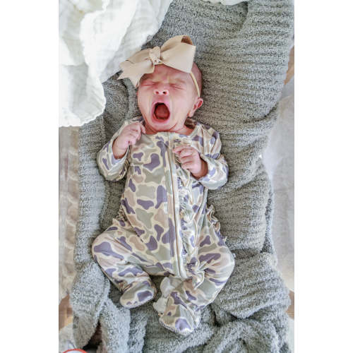 Ruffle Zipper Footie in Camo Cutie | Caden Lane