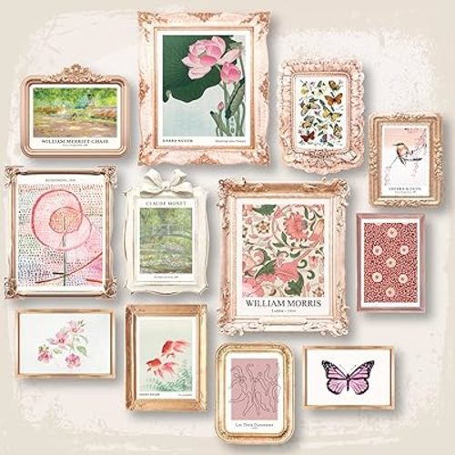 97 Decor Pink Coquette Room Decor Aesthetic - Eclectic Wall Art, Vintage Coquette Decoration, Green and Pink Eclectic Decoration, Coquette Posters Maximalist Gallery Wall Prints for Bedroom (Unframed)