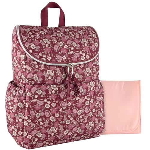 Multi-Function Floral Diaper Backpack and Travel Nappy Baby Bag with Changing Pad and Stroller Straps