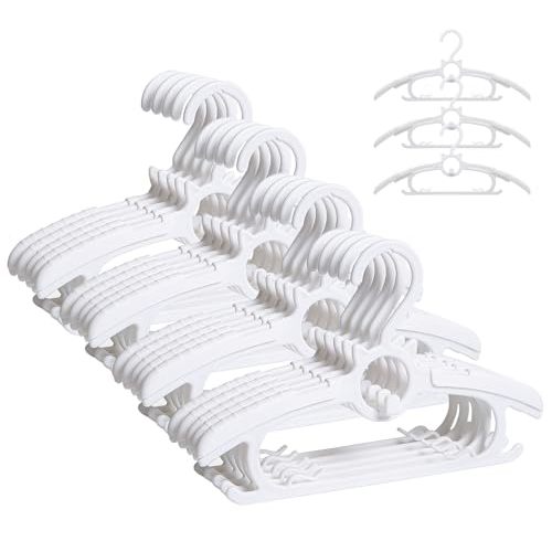 Baby Nursery Closet Hangers 20pcs,JSF White Plastic Kids Clothes Hanger, 11-14" Adjustable Baby Hangers for Newborn Non-Slip Baby Outfit Hanger,Stackable Toddler Infant Nursery Kids Hangers