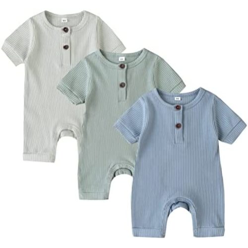 Bafeicao Baby Boy Girl 2/3 Pack Solid Romper Ribbed Short/Long Sleeve Bodysuit Jumpsuit Infant Knitted Outfits Clothes