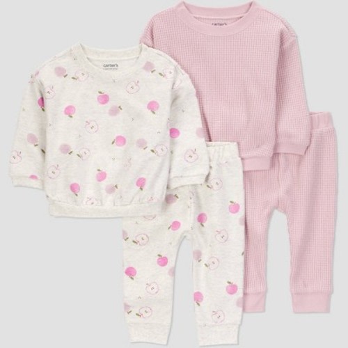 Carter's Just One You® Baby Girls' 4pc Apple Top & Bottom Set - Gray/Pink 3M